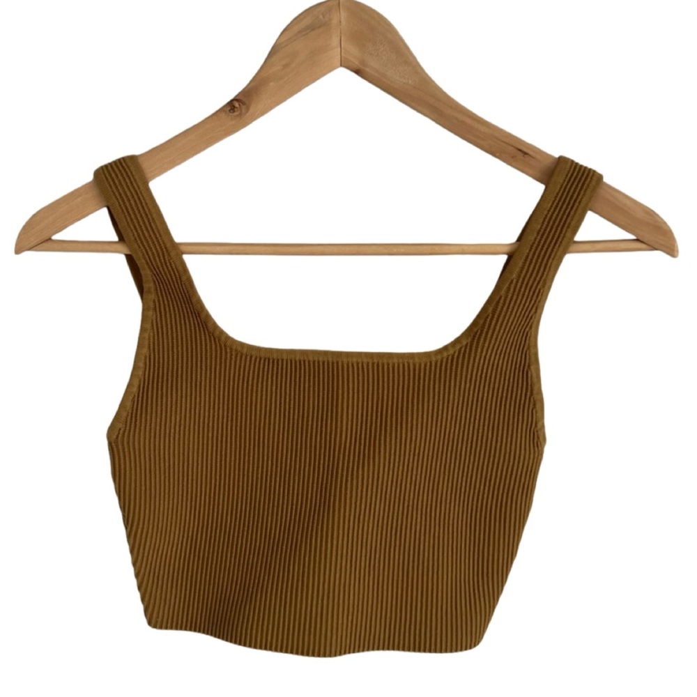 Babaton Sculpt Knit Squareneck Cropped Tank colour constant camel size Small